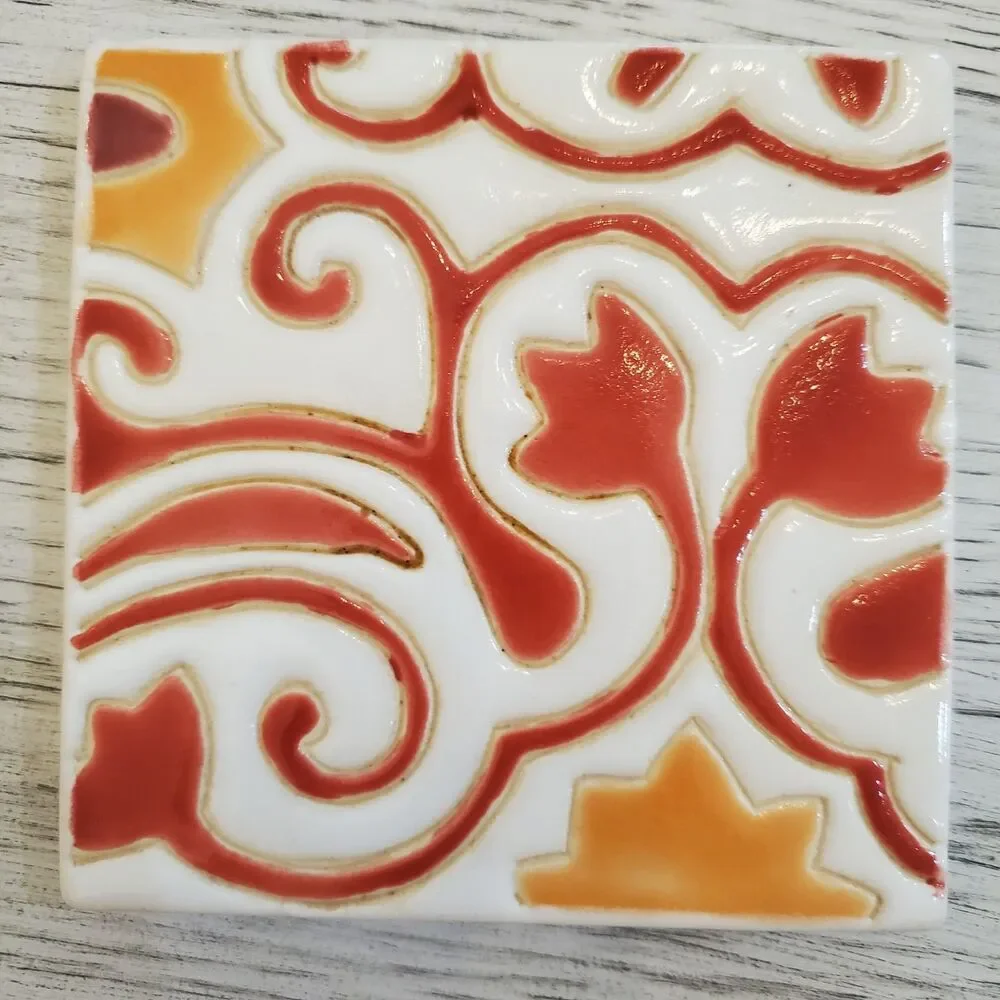 Pier 1 Ceramic Tile Scrollwork Glossy Finish Square Coasters Set of 3